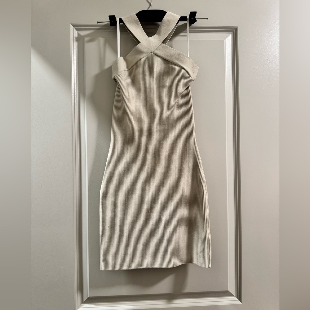 Aritzia Babaton Beige Sculpt Knit Criss Cross Dress